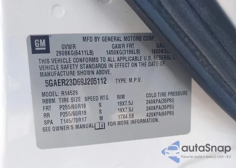 2009 Buick Enclave Cxl из США, поврежденный, VIN 5GAER23D69J205112